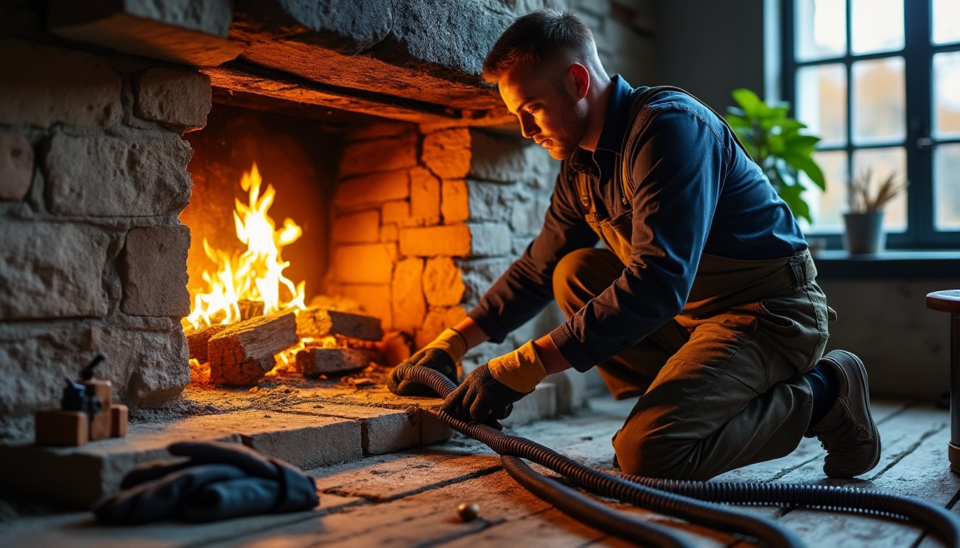 Illustration: Guide d’installation d’un poêle à bois dans une cheminée en pierre : étapes et précautions